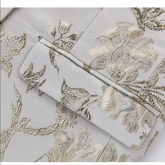 MOGU Mens Metallic Jacquard Blazer Slim Fit Elegant Tuxedo Suit Jacket - Picture 6 of 10